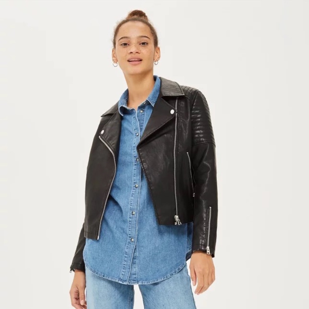 Topshop Blossom Faux Leather Biker Jacket - Size 8